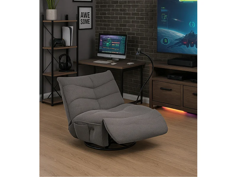 Sillón gaming de 91x93x108 cm giratorio con soporte y cargador en color gris Dami 360º