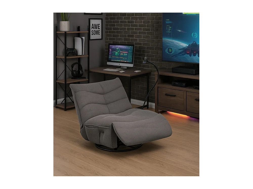 Sillón gaming de 91x93x108 cm giratorio con soporte y cargador en color gris Dami 360º