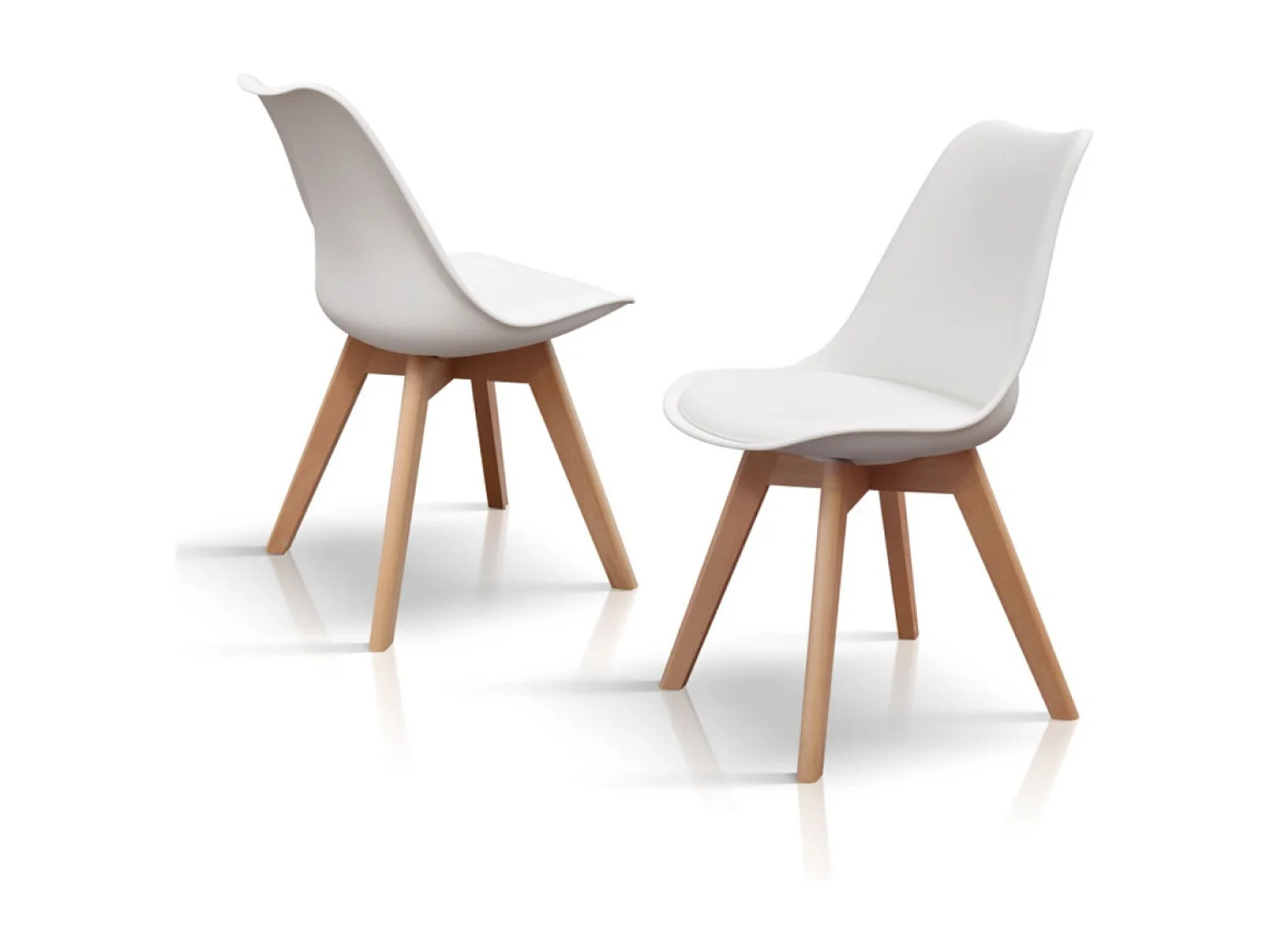 Conjunto de 4 cadeiras em polipropileno branco, pernas de madeira, 47x52x82 cm - WYNWOOD