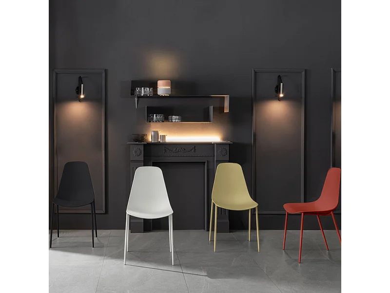 Set di 2 sedie moderne in polipropilene bianche "Kate" da soggiorno con struttura in metallo verniciato