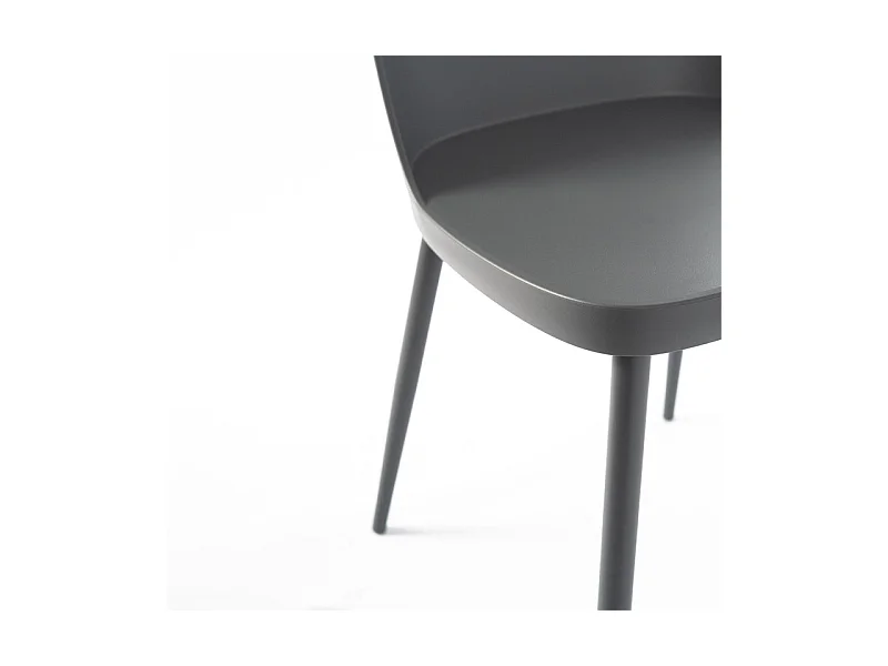 Set di 4 sedie moderne in polipropilene grigio scuro "Paola" con gambe in metallo verniciato
