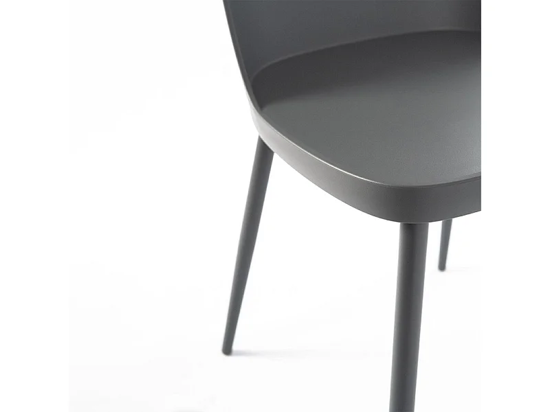 Set di 4 sedie moderne in polipropilene grigio scuro "Paola" con gambe in metallo verniciato