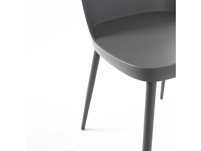 Set di 4 sedie moderne in polipropilene grigio scuro "Paola" con gambe in metallo verniciato