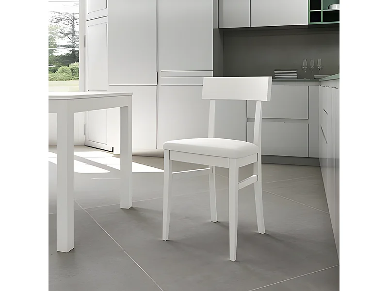 Set di 2 sedie da soggiorno bianche "Siena" in legno laccato imbottite moderne cm 44x45 82h