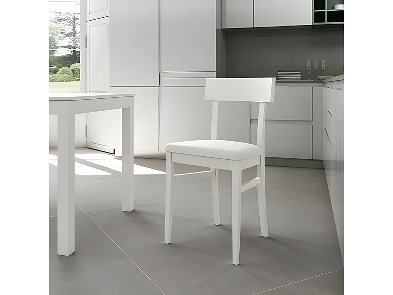 Zestaw 2 białych krzeseł do salonu "Siena" z lakierowanego drewna, z nowoczesną tapicerką, 44x45 cm, wys. 82 cm