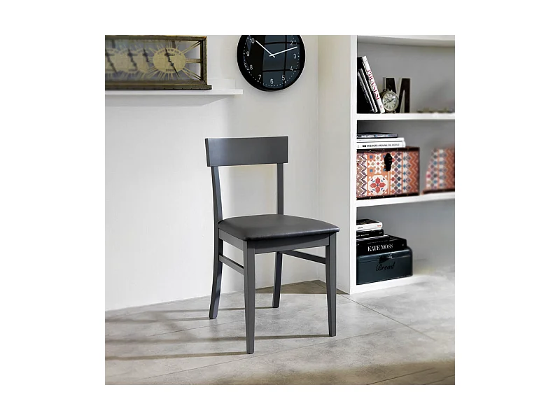 Lot de 2 chaises de salon "Siena" gris foncé en bois laqué, tapissées moderne, 44x45 cm, hauteur 82 cm.