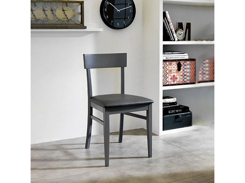 Set di 2 sedie da soggiorno grigio scuro "Siena" in legno laccato imbottite moderne cm 44x45 82h