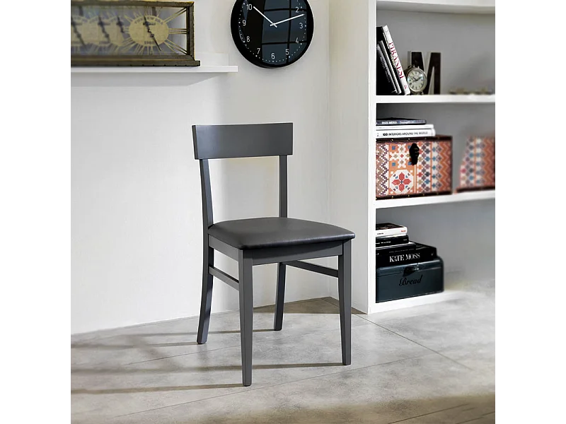 Set di 2 sedie da soggiorno grigio scuro "Siena" in legno laccato imbottite moderne cm 44x45 82h