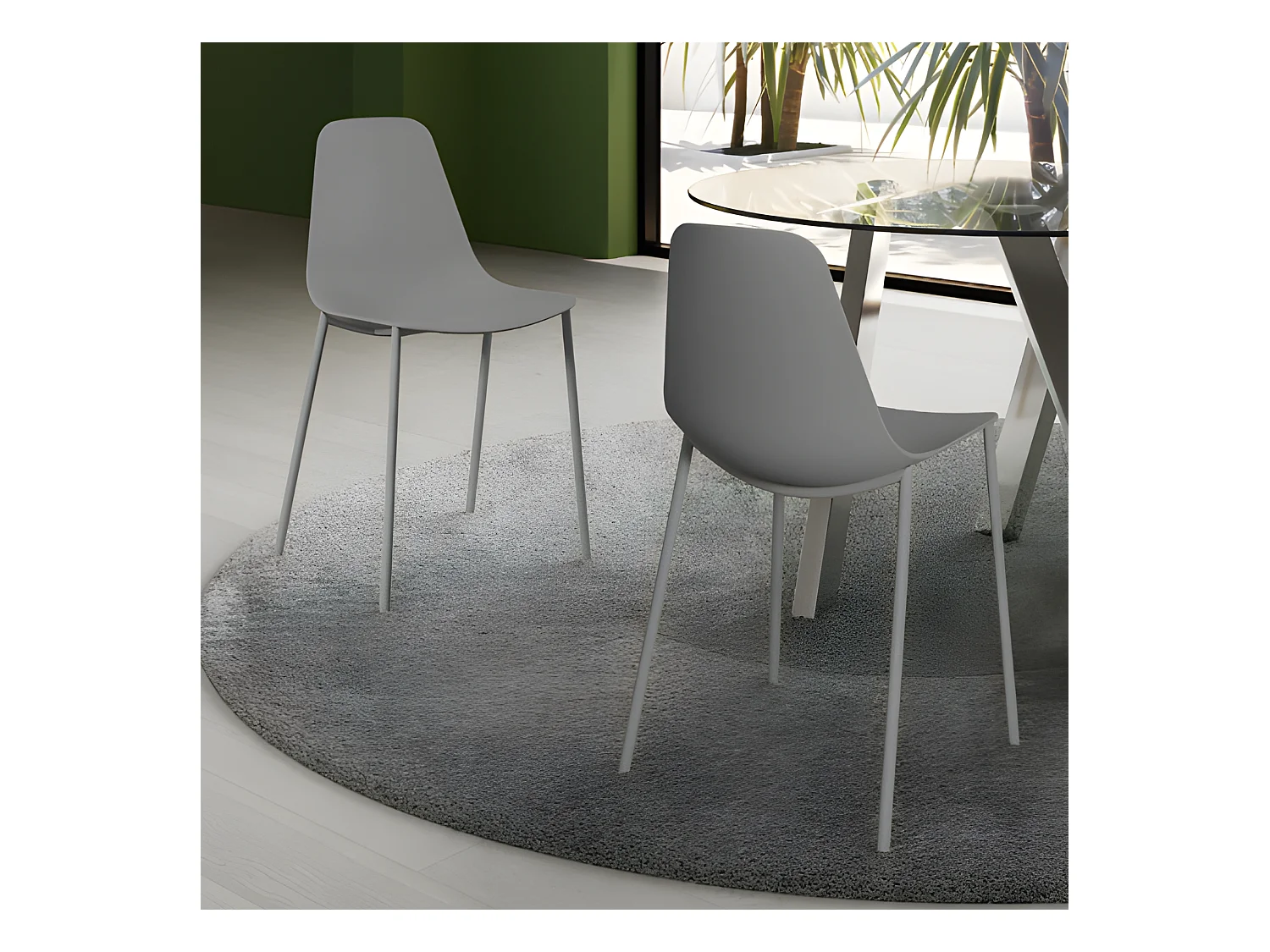 Set di 2 sedie moderne in polipropilene grigie "Kate" da soggiorno con struttura in metallo verniciato