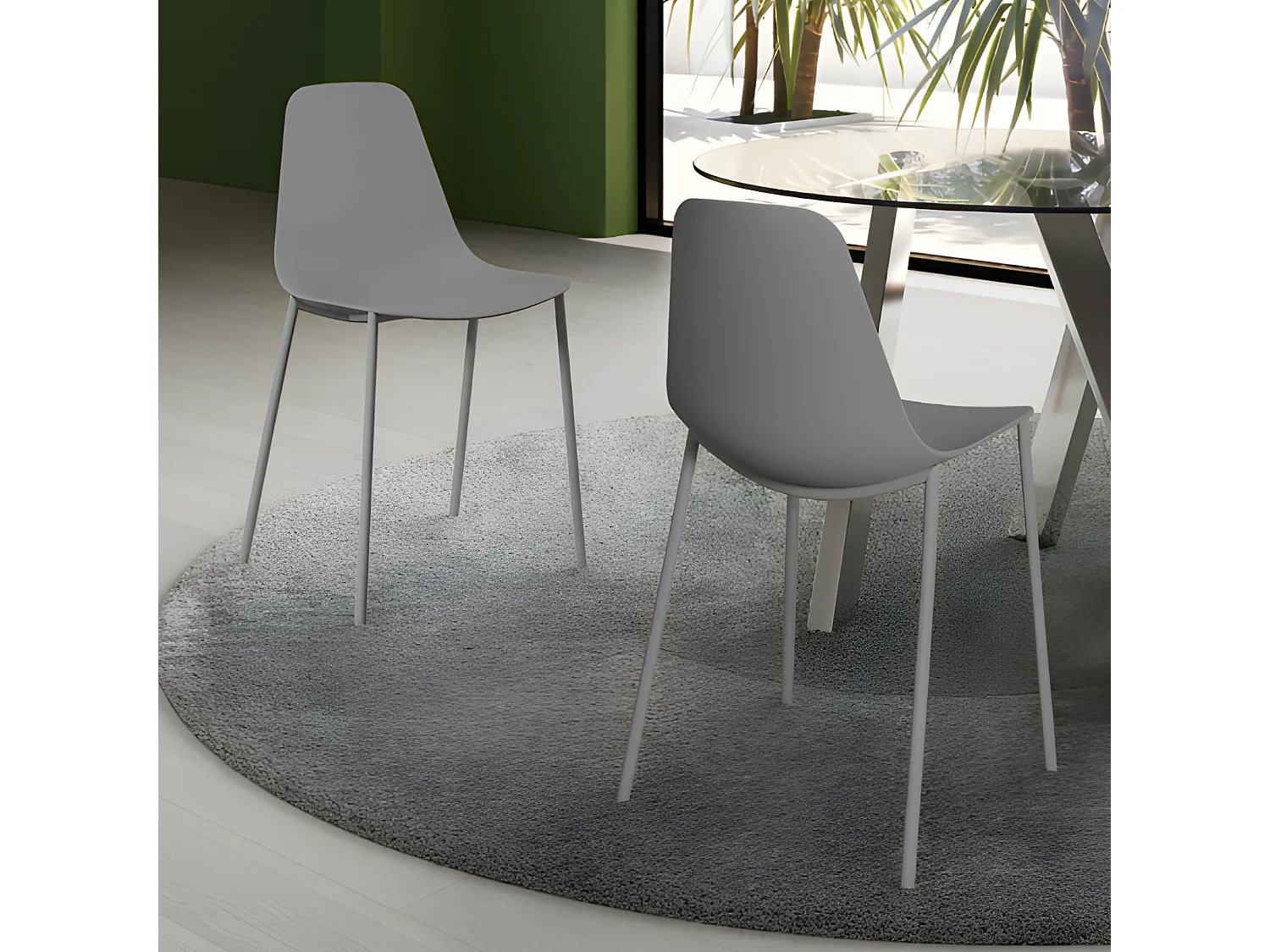 Set di 2 sedie moderne in polipropilene grigie "Kate" da soggiorno con struttura in metallo verniciato