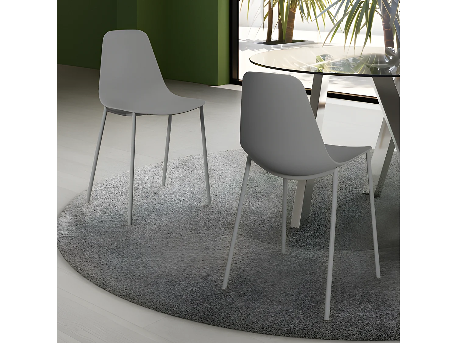 Set van 2 moderne grijze polypropyleen "Kate" woonkamerstoelen met geverfd metalen frame