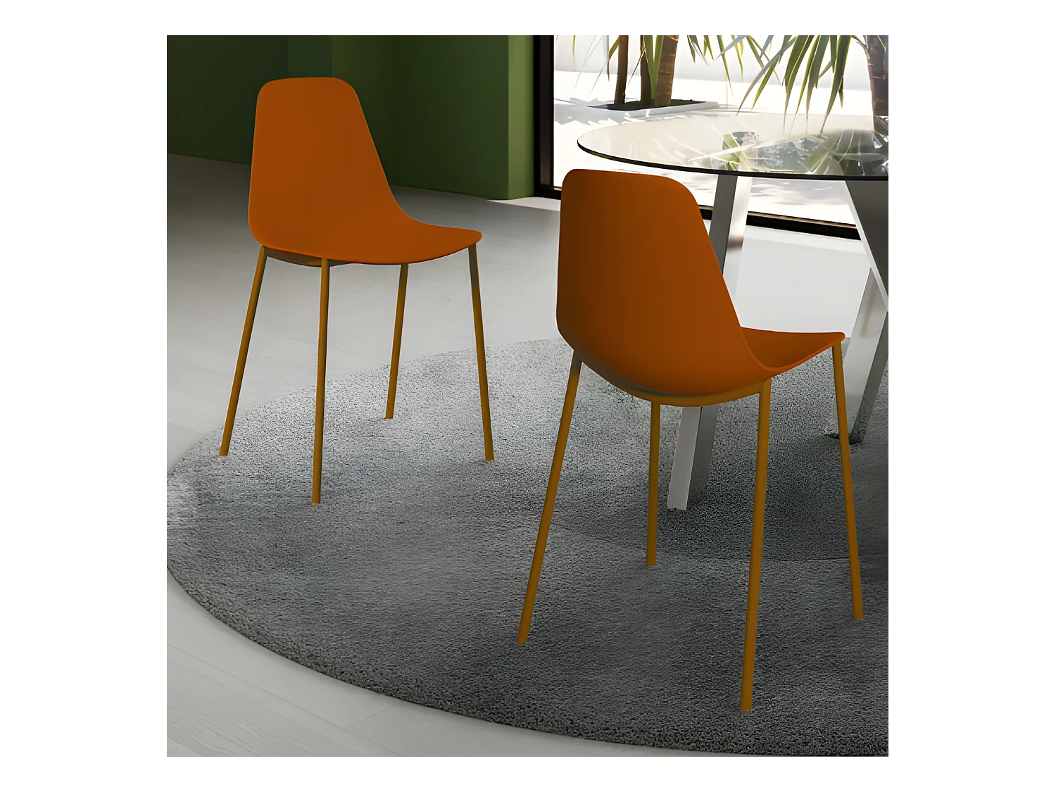 Set di 2 sedie moderne in polipropilene ruggine "Kate" da soggiorno con struttura in metallo verniciato