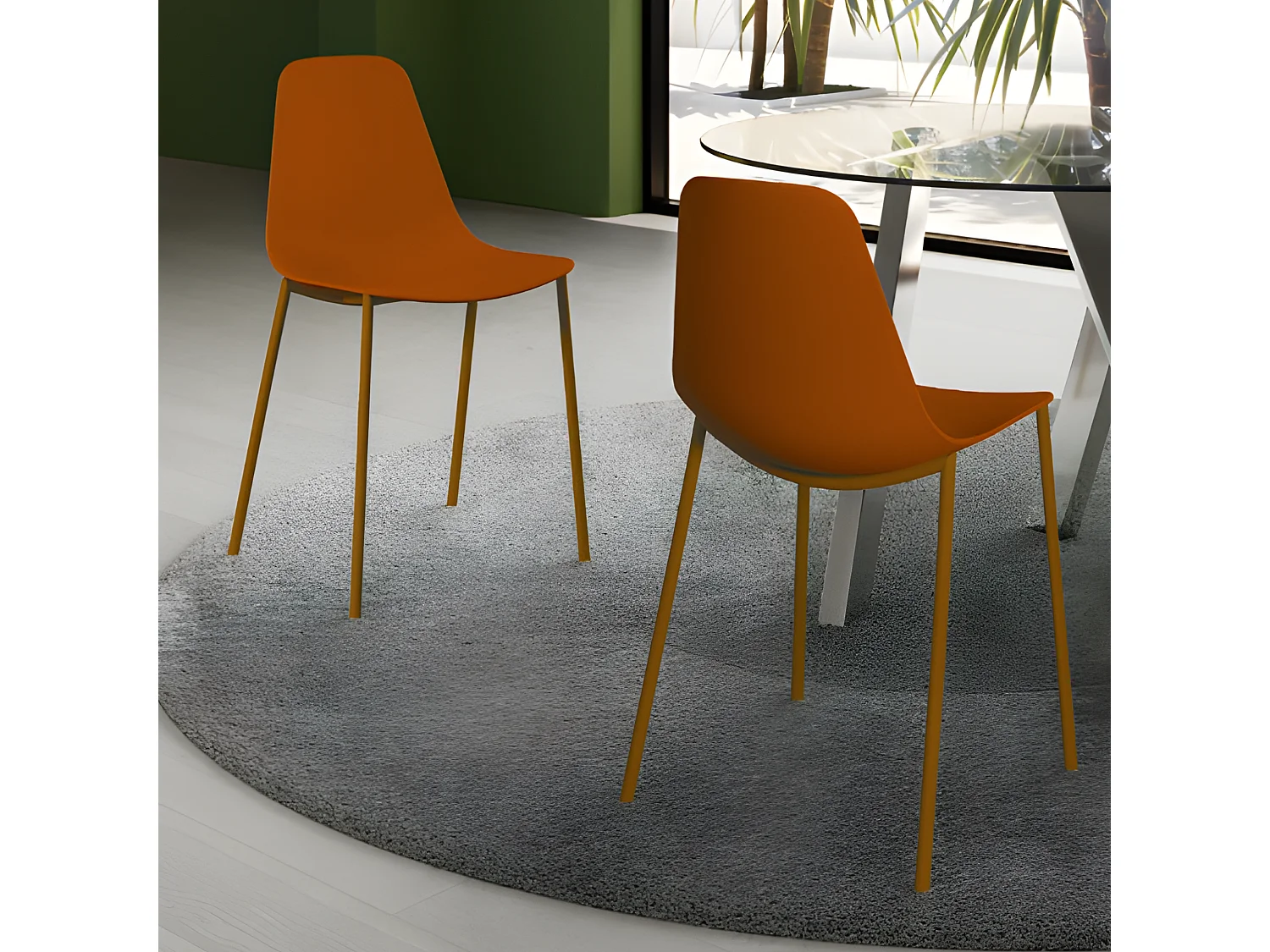 Set di 2 sedie moderne in polipropilene ruggine "Kate" da soggiorno con struttura in metallo verniciato