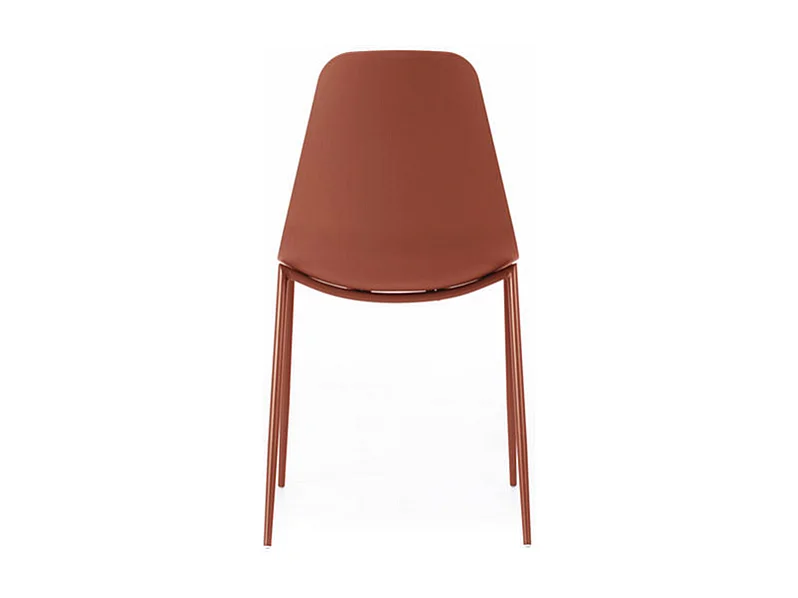 Set van 2 moderne "Kate" roestkleurige polypropyleen woonkamerstoelen met geverfd metalen frame