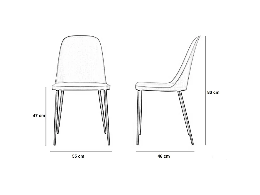 Ensemble de 4 chaises modernes "Paola" en polypropylène couleur rouille avec pieds en métal peint