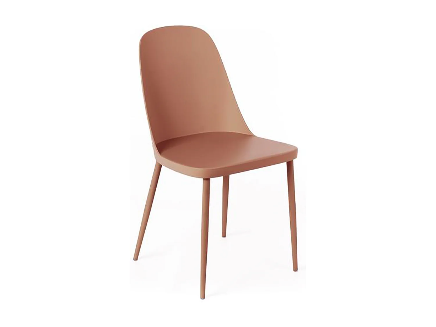 Set van 4 moderne "Paola" roestkleurige polypropyleen stoelen met geverfde metalen poten