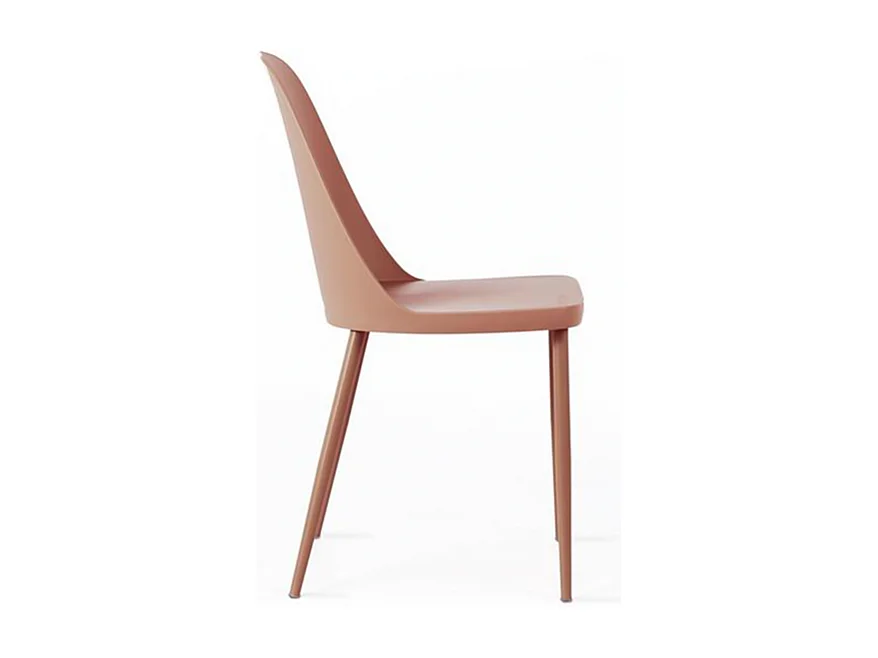 Set van 4 moderne "Paola" roestkleurige polypropyleen stoelen met geverfde metalen poten