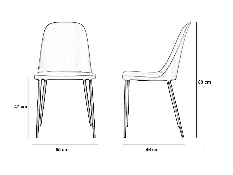 Set van 4 moderne "Paola" roestkleurige polypropyleen stoelen met geverfde metalen poten