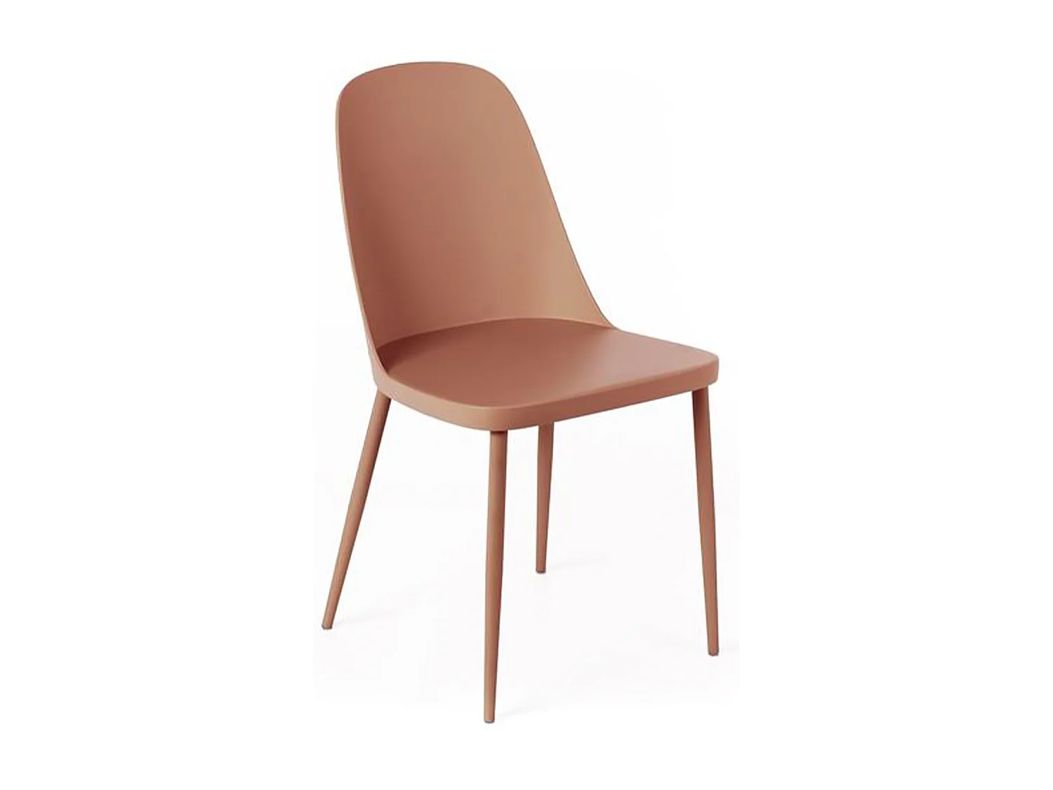 Set van 4 moderne "Paola" roestkleurige polypropyleen stoelen met geverfde metalen poten