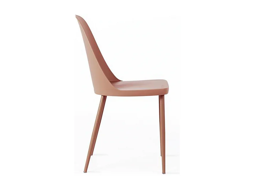 Set van 4 moderne "Paola" roestkleurige polypropyleen stoelen met geverfde metalen poten