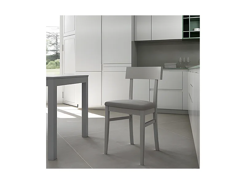 Lot de 2 chaises de salon "Siena" gris clair en bois laqué, tapissées moderne, 44x45 cm, hauteur 82 cm.