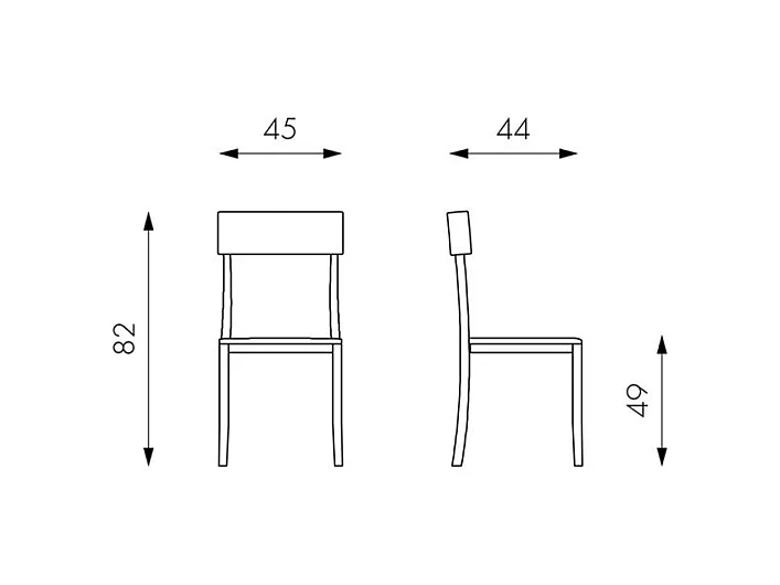 Lot de 2 chaises de salon "Siena" gris clair en bois laqué, tapissées moderne, 44x45 cm, hauteur 82 cm.