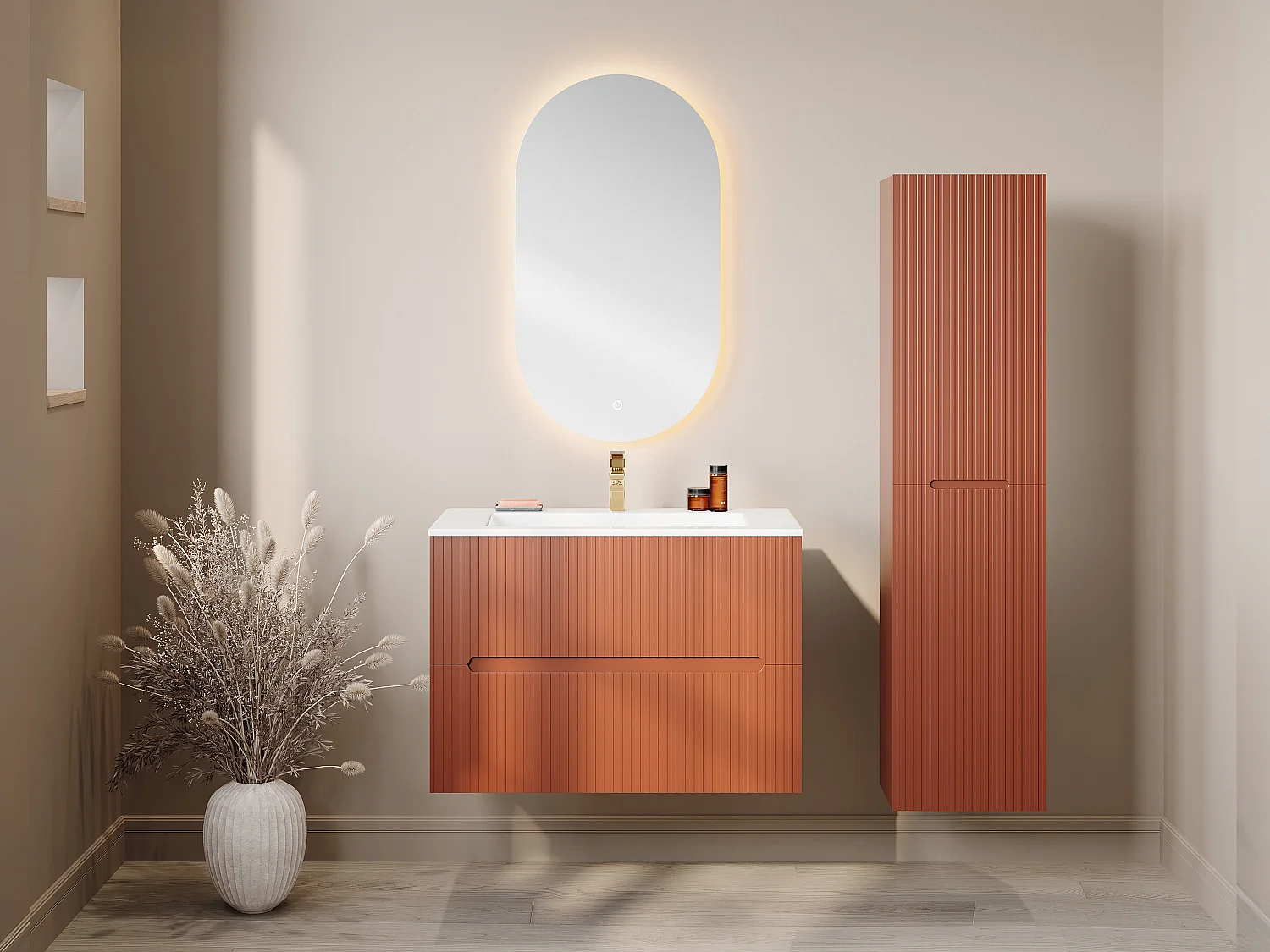 Miroir de salle de bain lumineux ovale anti-buée avec bouton tactile - 50 x 90 cm - ASARILA