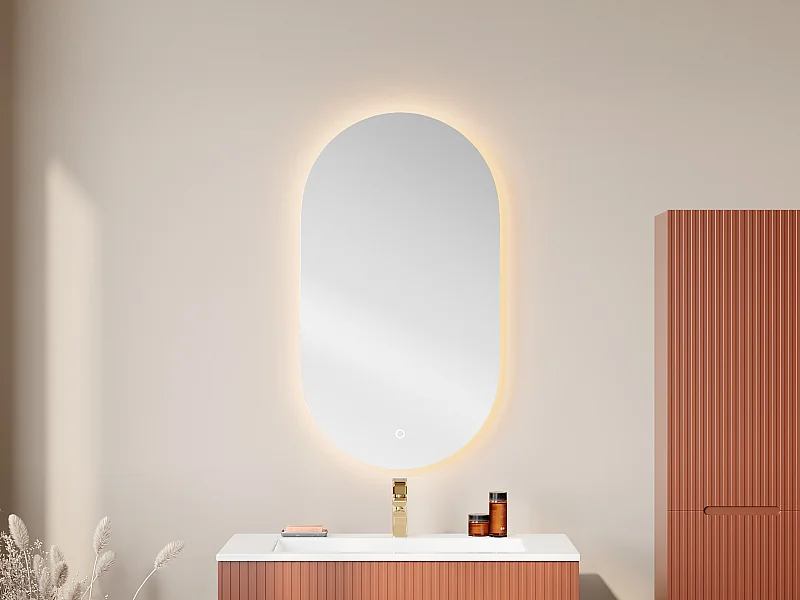 Miroir de salle de bain lumineux ovale anti-buée avec bouton tactile - 50 x 90 cm - ASARILA