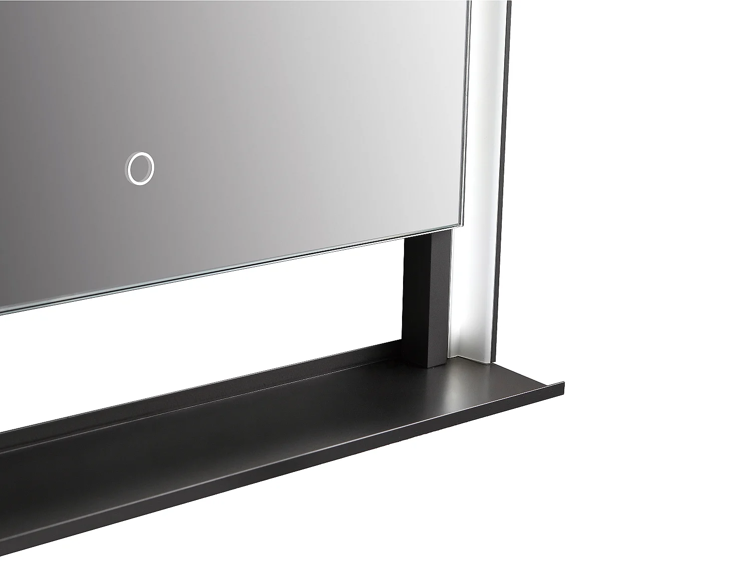 Miroir de salle de bain lumineux rectangulaire anti-buée avec étagère intégrée - Contour noir mat - 60 x 80 cm - VALONERA