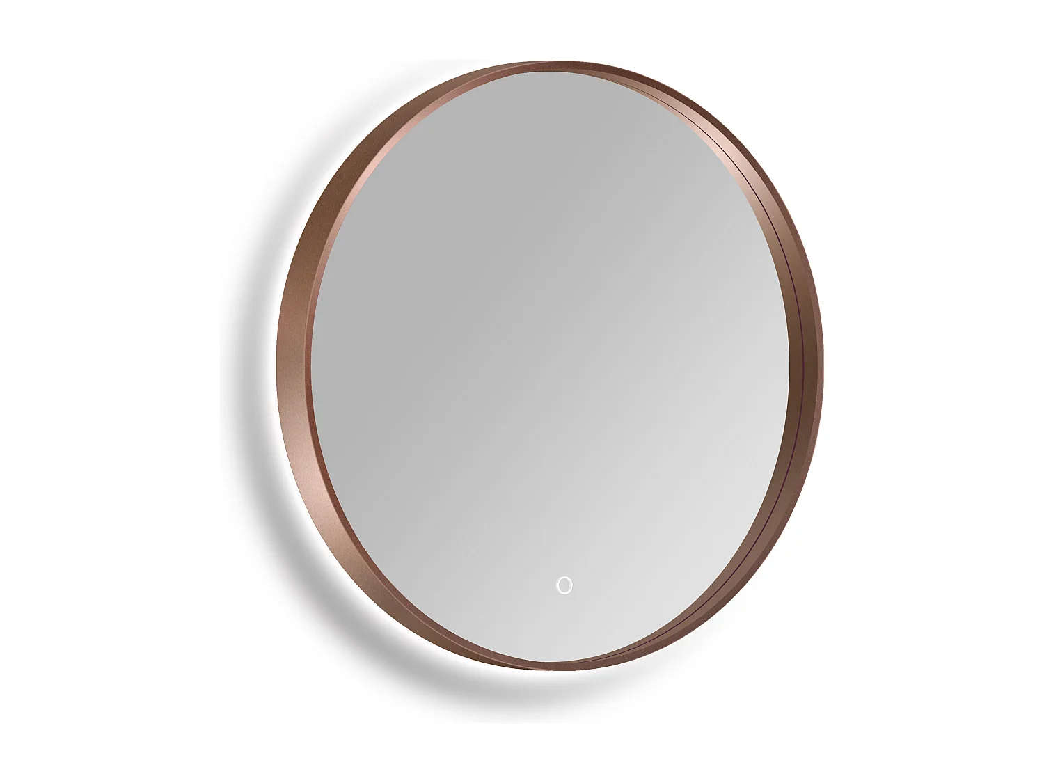 Miroir de salle de bain lumineux rond anti-buée avec bouton tactile - Contour rose gold  - D60 cm - CERALUMA