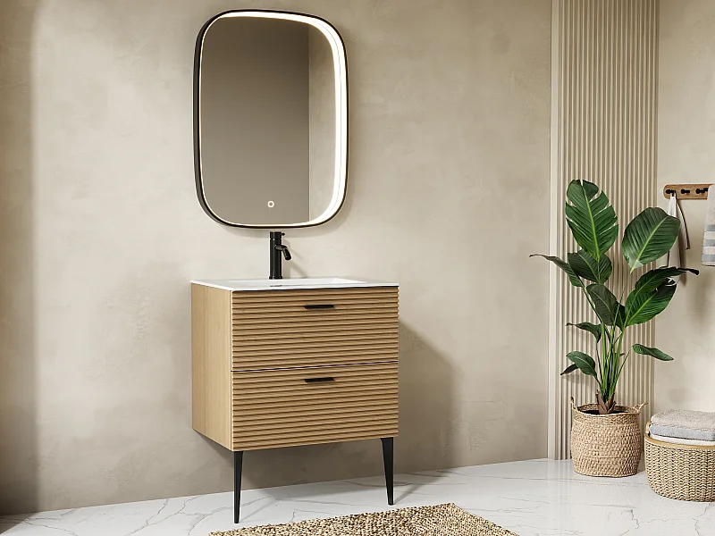 50cm Round Bathroom Mirror with LED Lighting, Round LED Bathroom Mirror with Touch Switch, Circular Mirror with Natural White LED Backlight