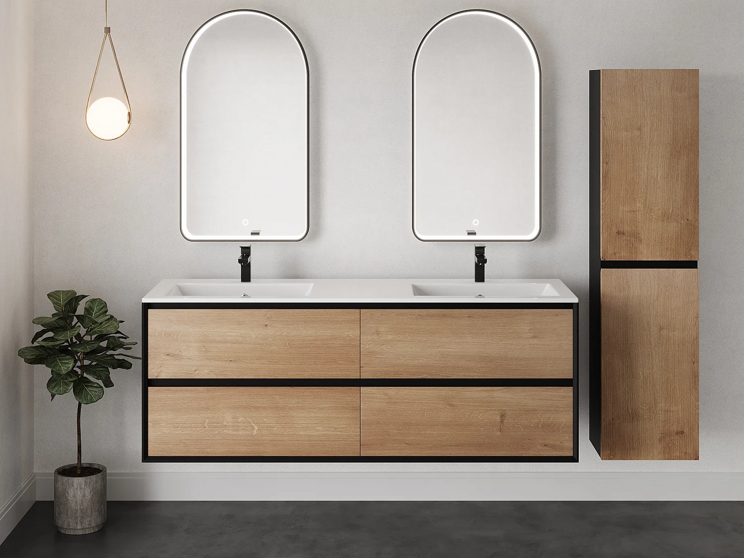 Miroir de salle de bain lumineux en arche anti-buée avec bouton tactile - Contour noir mat - 50 x 90 cm - VIANORIA