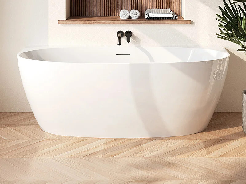 Baignoire semi-îlot blanche - 252 L - Acrylique - 170 x 80 x 58 cm - AMOSARI