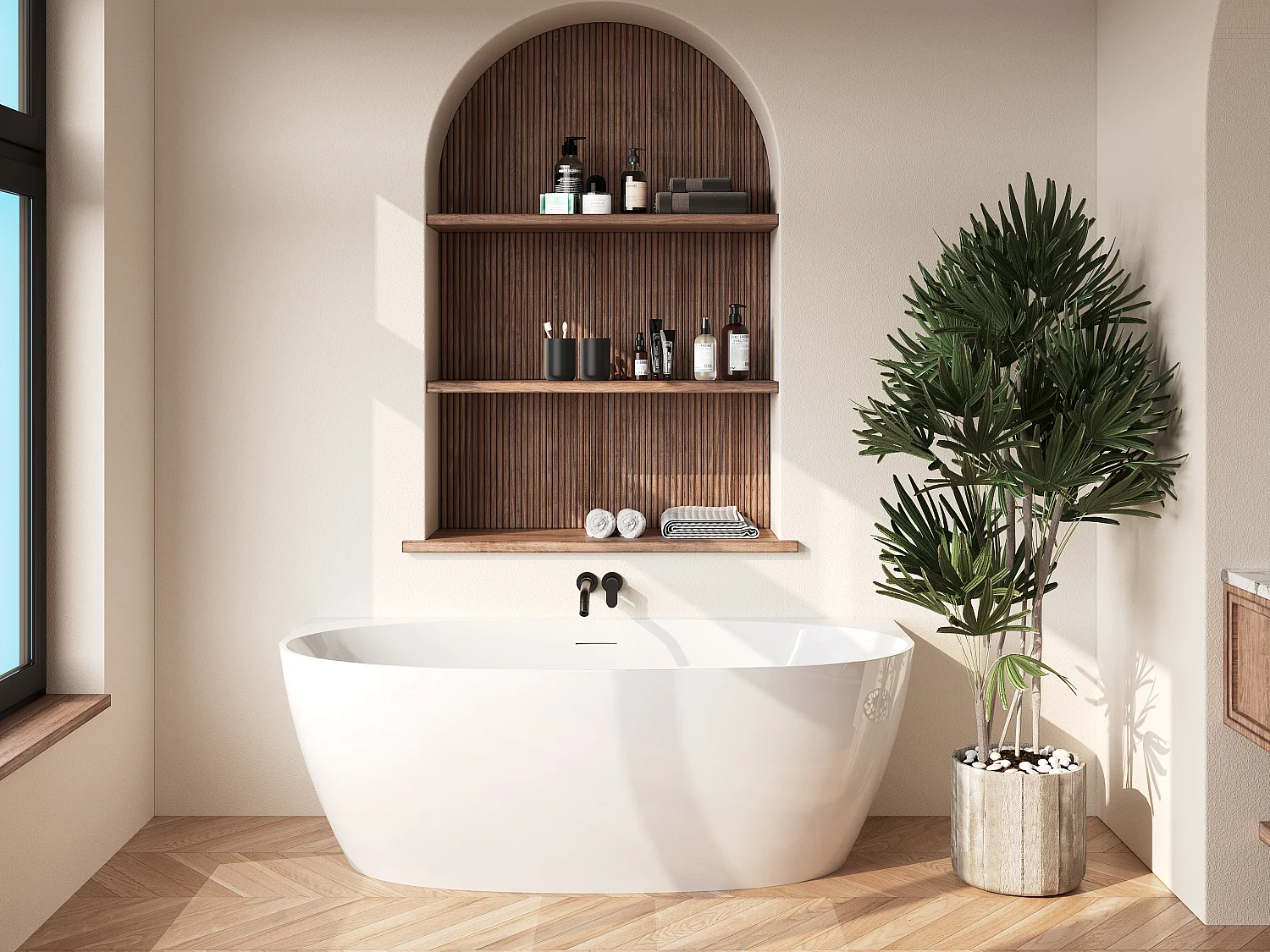 Baignoire semi-îlot blanche - 252 L - Acrylique - 170 x 80 x 58 cm - AMOSARI