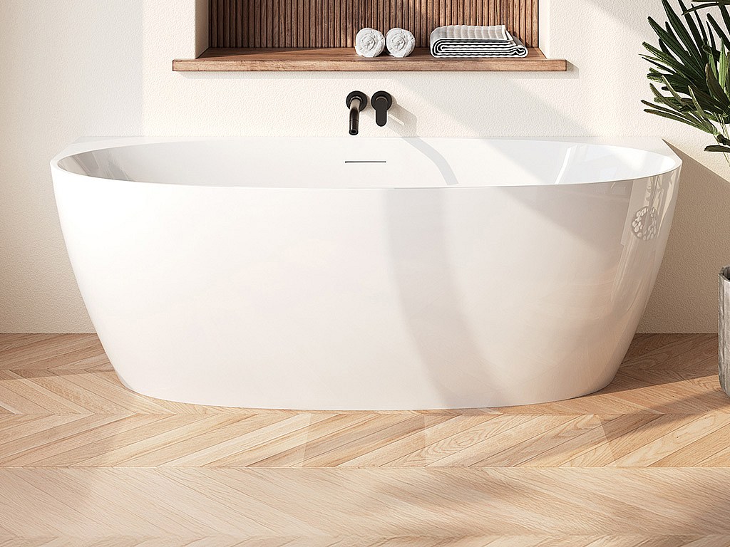 Vit semi-fristående badkar - 252 L - Akryl - 170 x 80 x 58 cm - AMOSARI