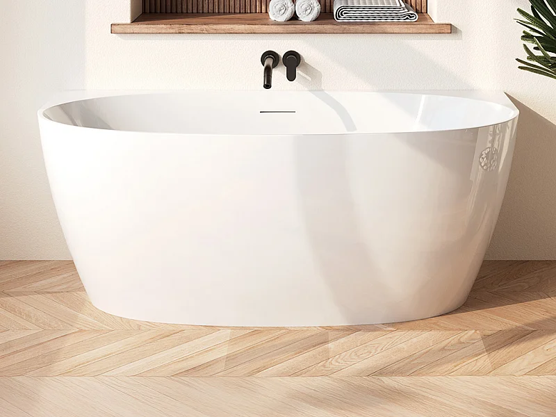 Baignoire semi-îlot blanche - 203 L - Acrylique - 150 x 72 x 58 cm - AMOSARI