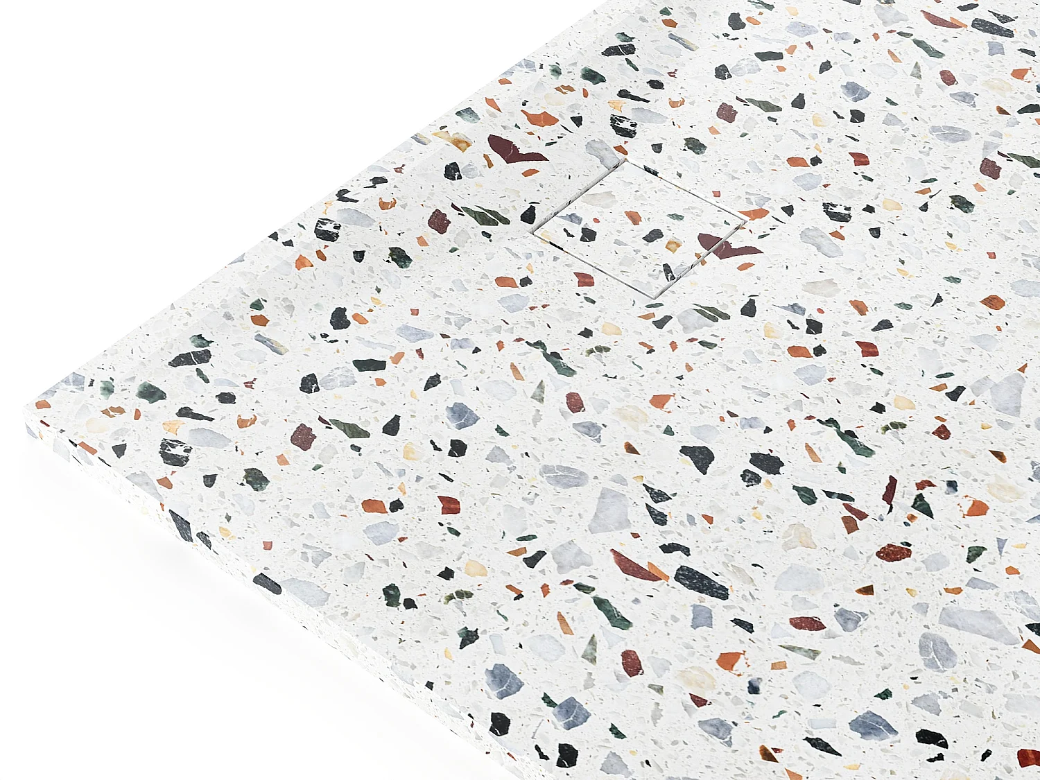 Receveur extra-plat à poser ou à encastrer recoupable en résine SMC - Effet terrazzo blanc - 140 x 90 cm - MIRNOSA