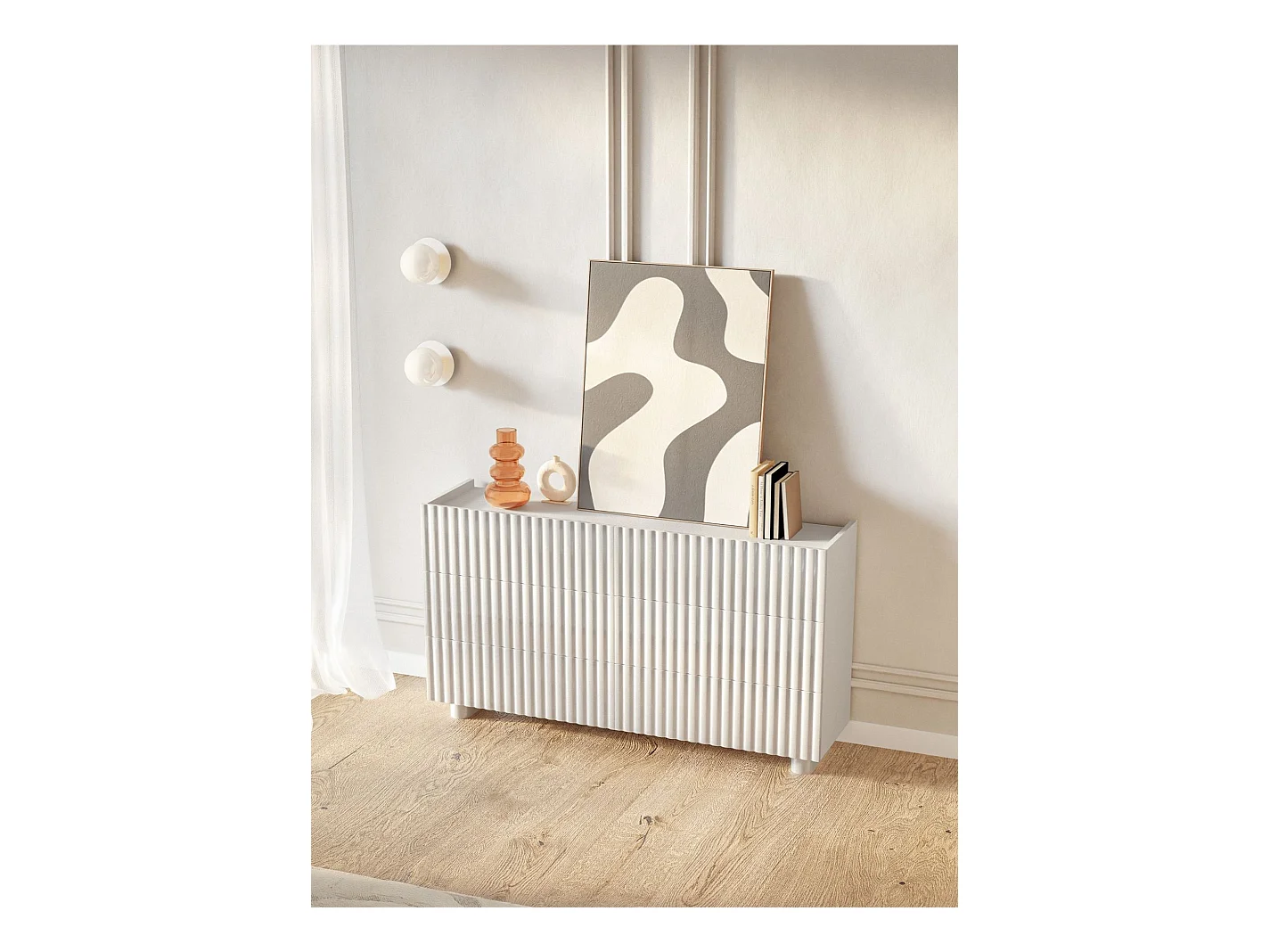 Commode avec six tiroirs – blanc brillant – 147 cm – FIORRA