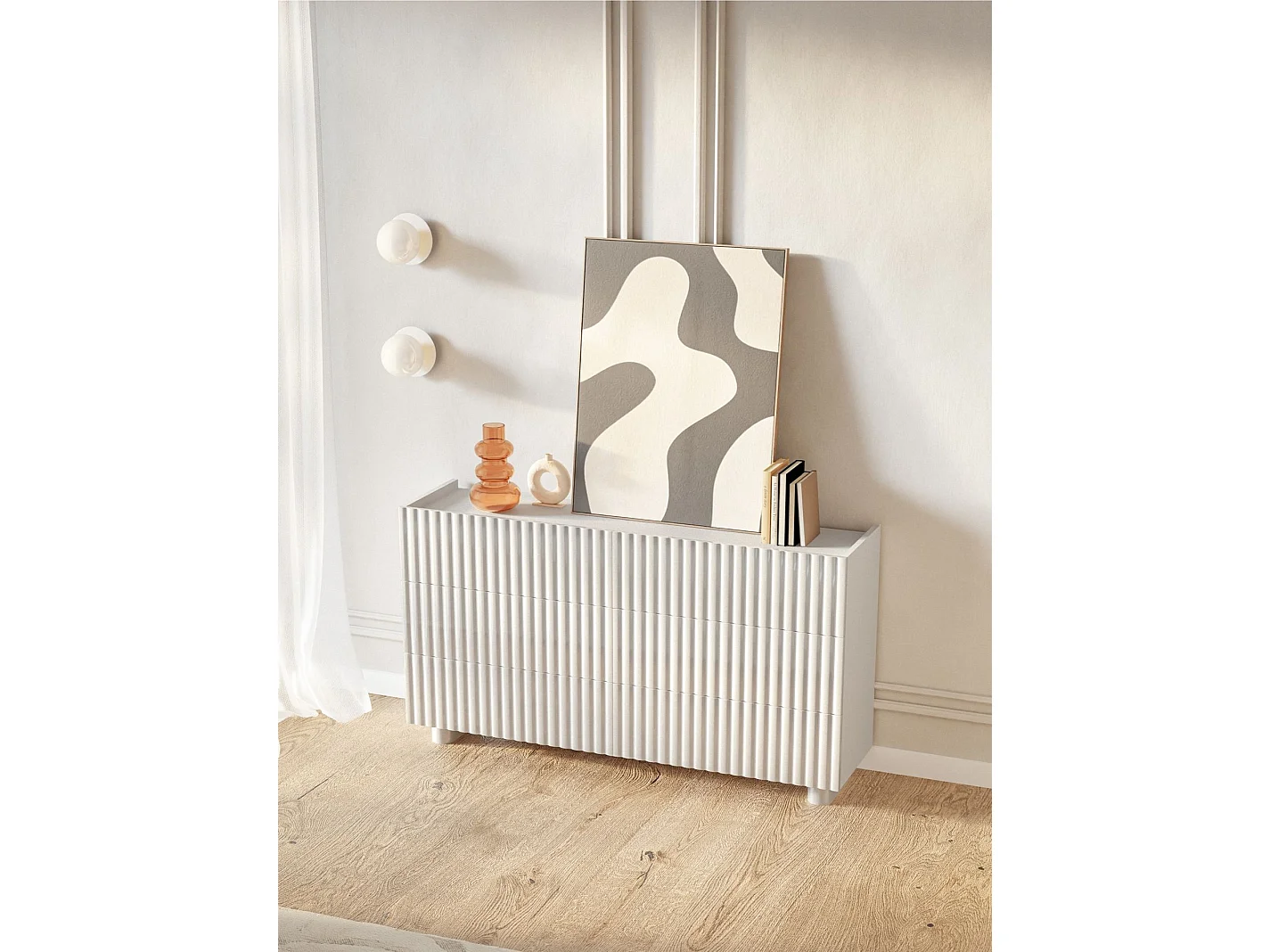 Commode avec six tiroirs – blanc brillant – 147 cm – FIORRA