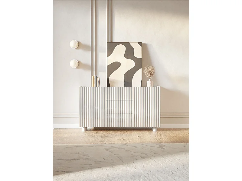 Sideboard 2-türig mit drei Schubladen – Weiß Hochglanz – 144 cm – FIORRA