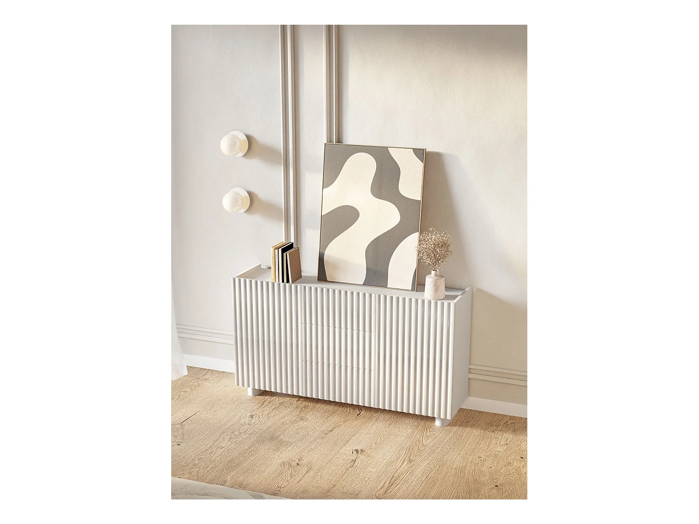 Buffet 2 portes avec trois tiroirs – blanc brillant – 144 cm – FIORRA