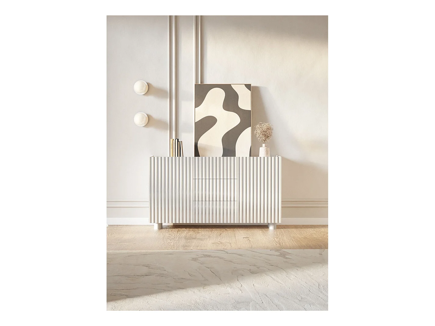 Buffet 2 portes avec trois tiroirs – blanc brillant – 144 cm – FIORRA