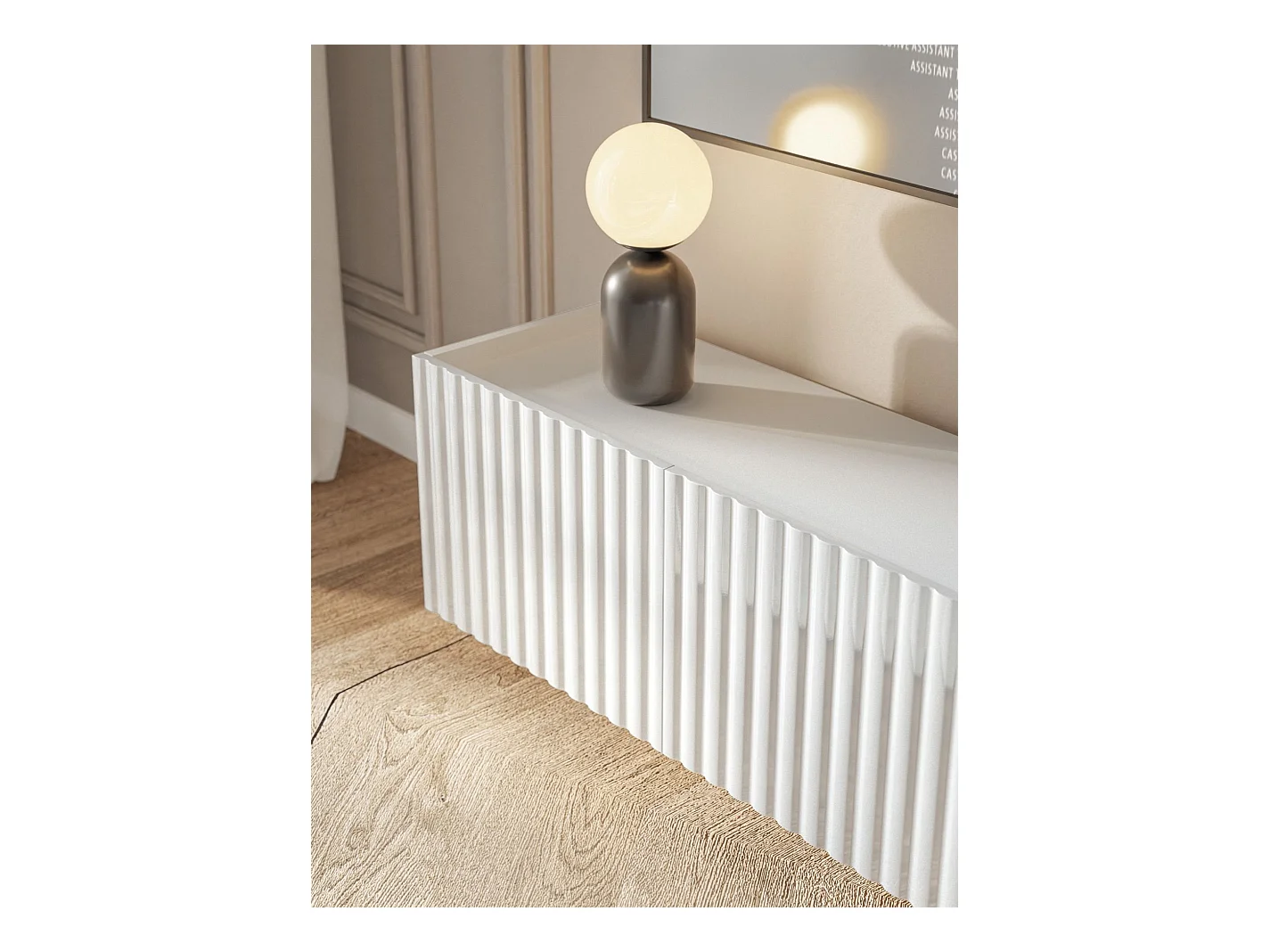 Meuble TV mural 3 portes – blanc brillant – 144 cm – FIORRA