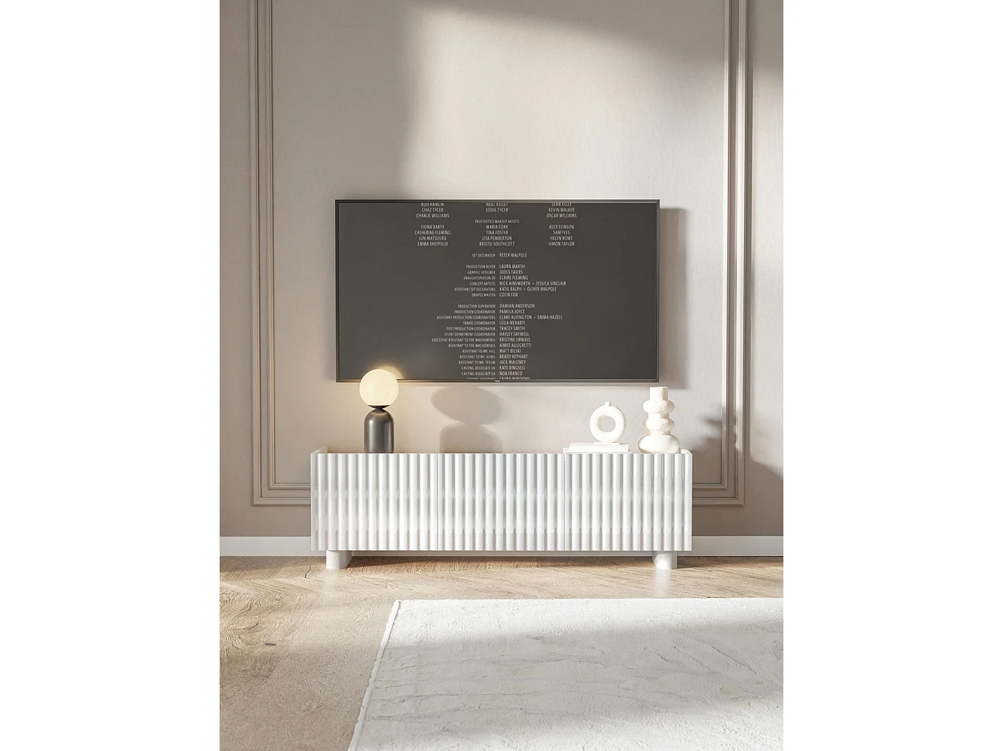 Meuble TV 3 portes – blanc brillant – 144 cm – FIORRA