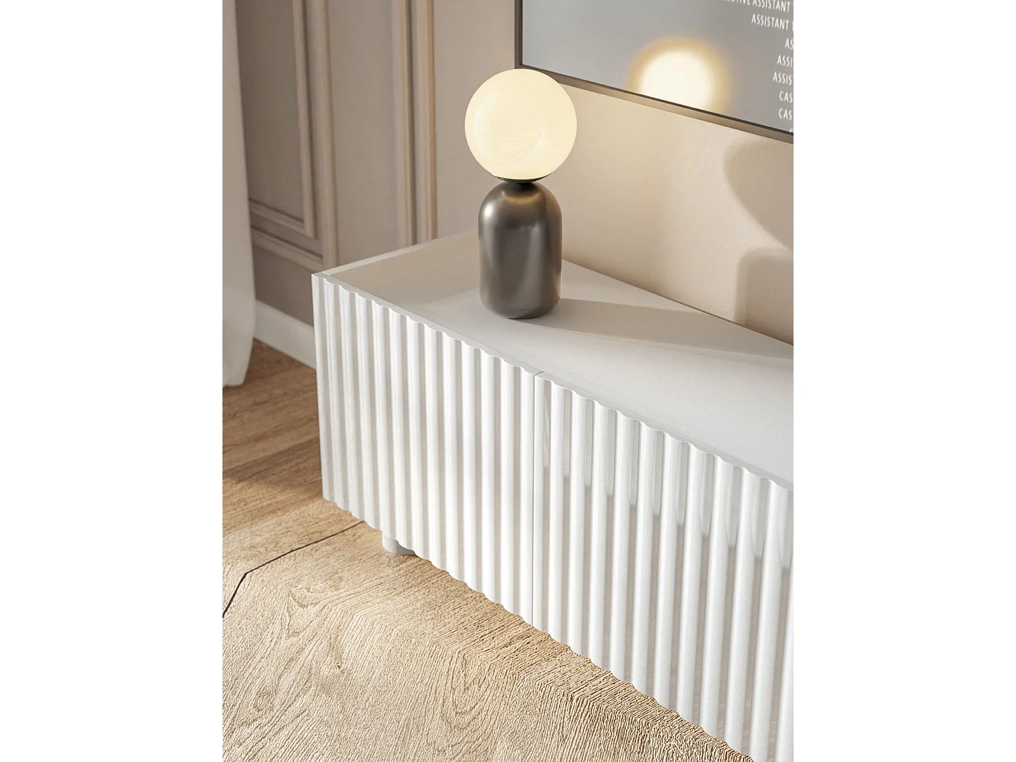 Meuble TV 3 portes – blanc brillant – 144 cm – FIORRA