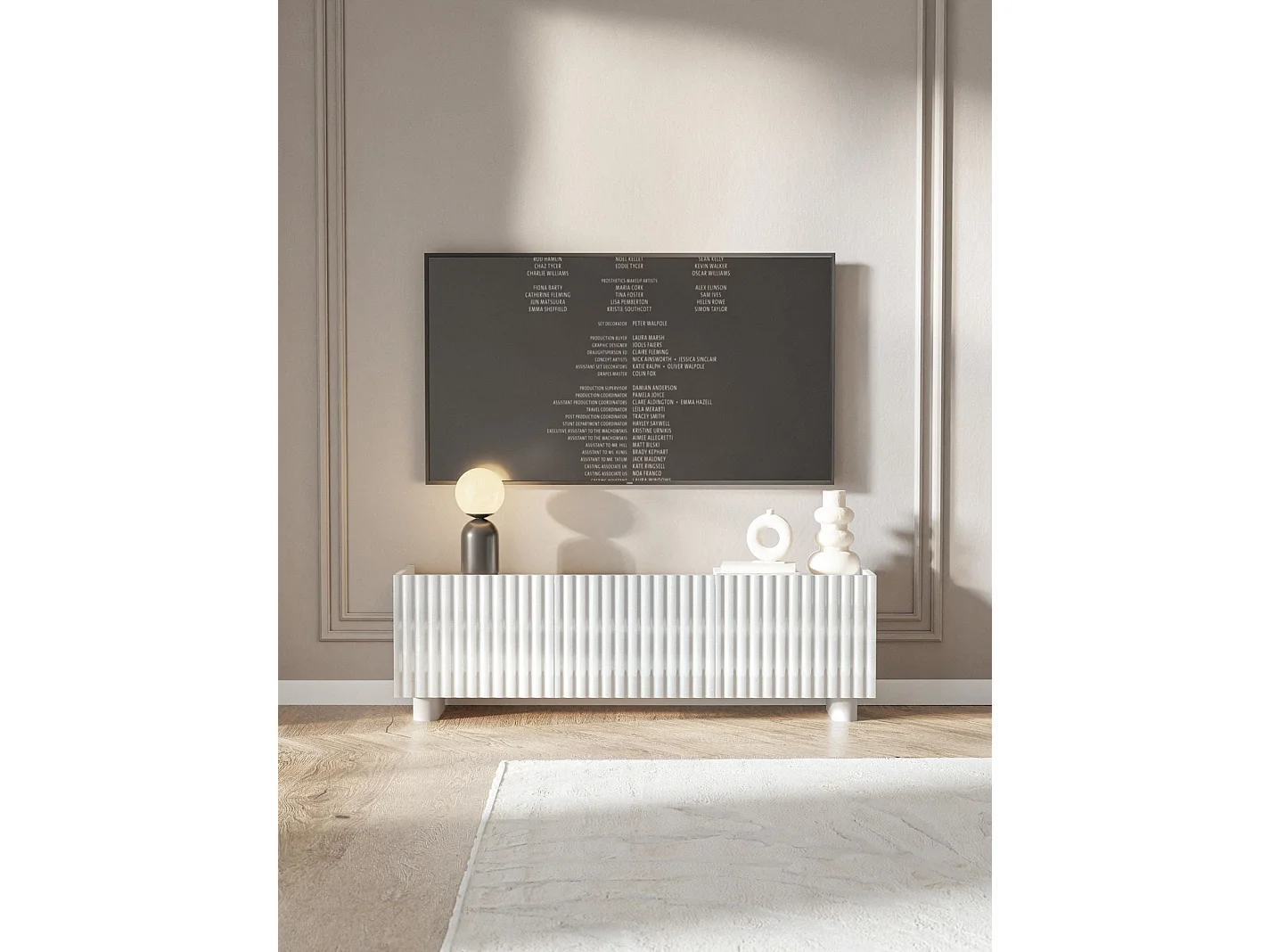Meuble TV 3 portes – blanc brillant – 144 cm – FIORRA