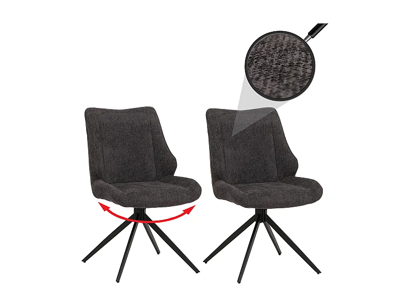 Set 2 sedie sala pranzo MCW-O48, posizionamento automatico girevole, tessuto ciniglia (320g/m²) Oeko-Tex ~ grigio