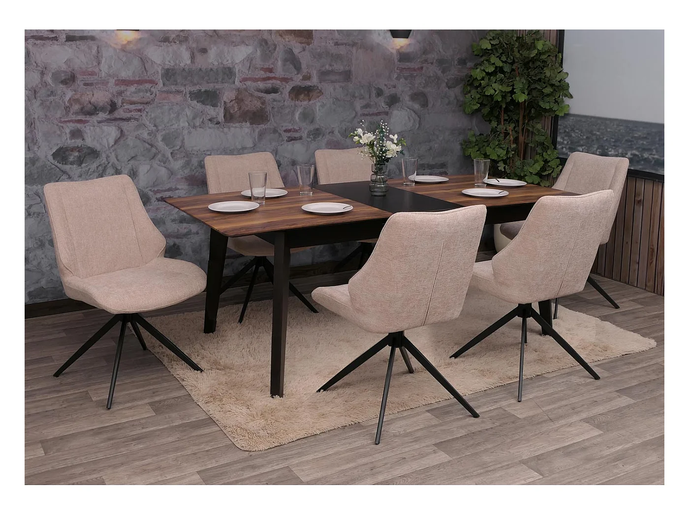 Chaise de salle à manger MCW-O48 (lot de 6),  beige