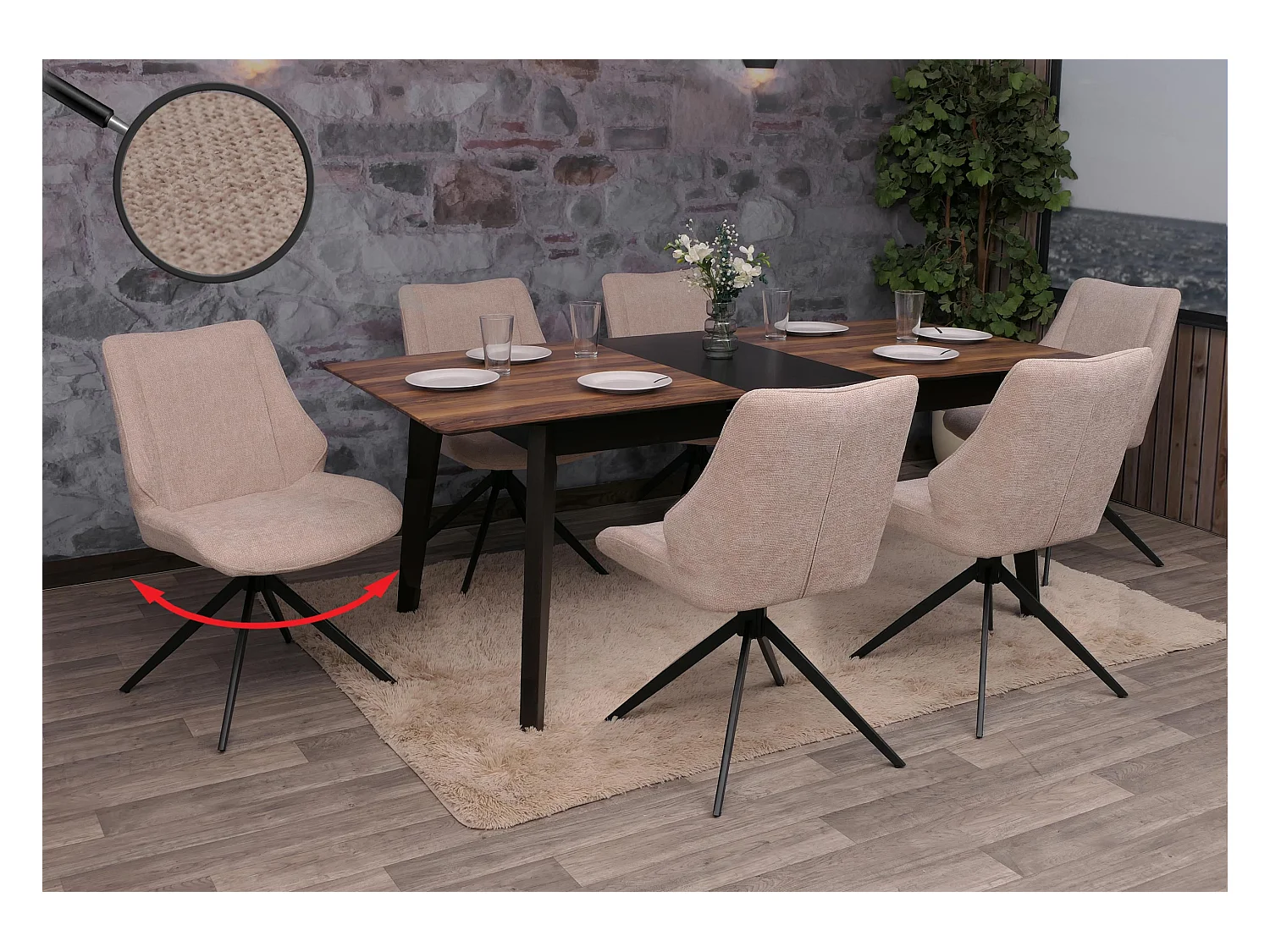 Chaise de salle à manger MCW-O48 (lot de 6),  beige