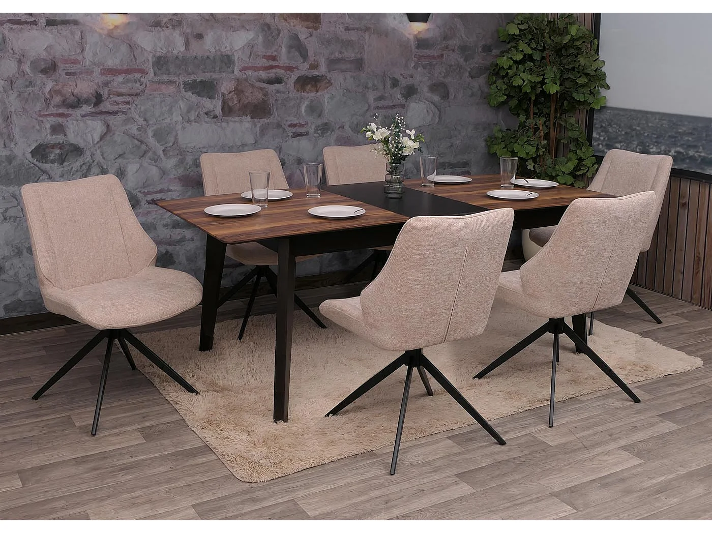 Chaise de salle à manger MCW-O48 (lot de 6),  beige